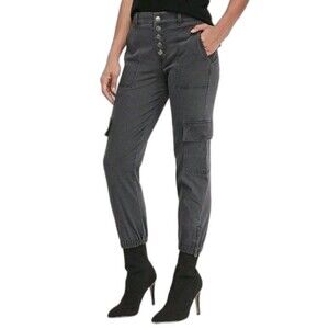 Express High Rise Button Fly Utility Cargo Ankle Jogger Jeans Gray Sz 4R EUC